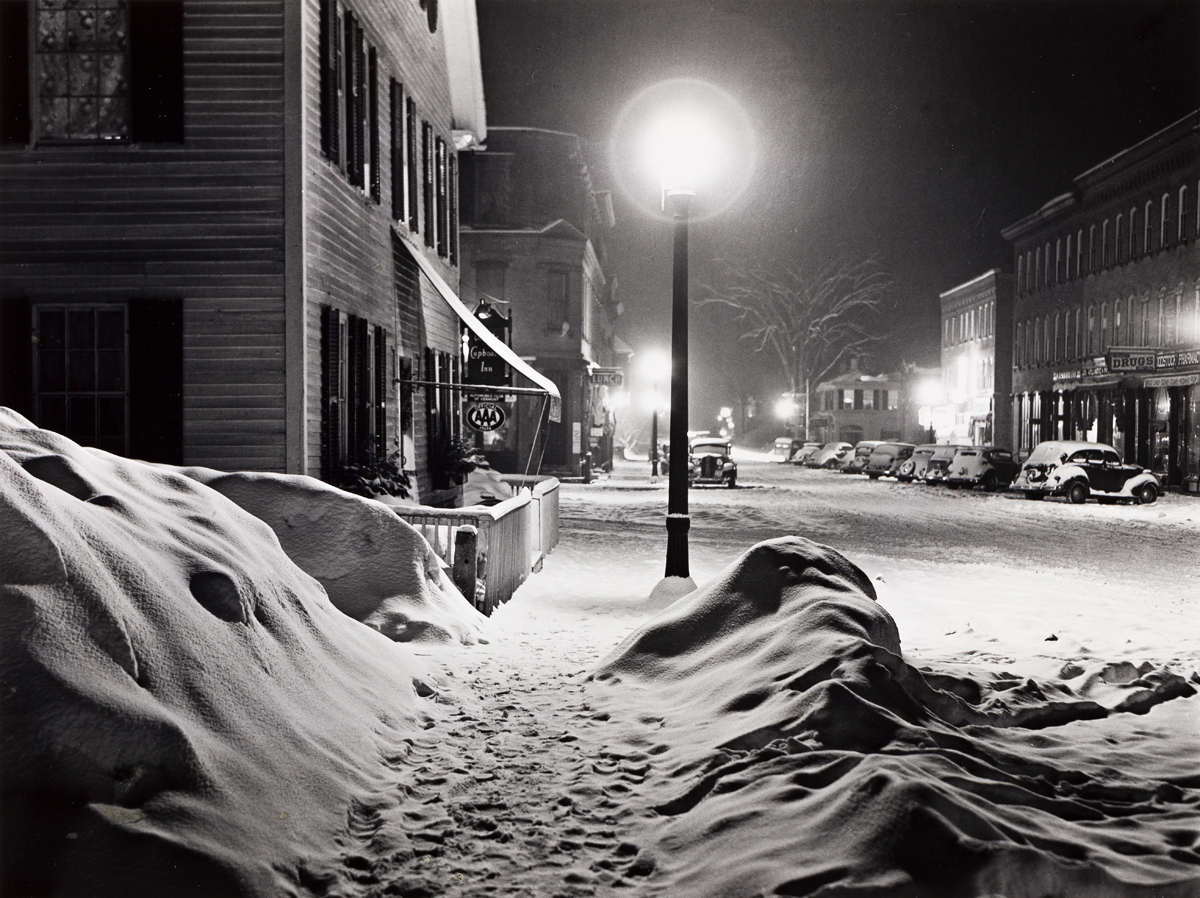 MARION POST WOLCOTT (1910-1990) Center of town, Woodstock, VT, after blizzard.